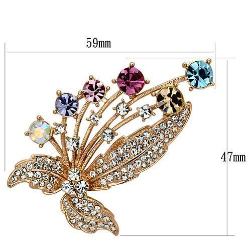 LO2922 Flash Rose Gold White Metal Brooch featuring top-grade multi-color crystals, elegantly designed for versatile styling.