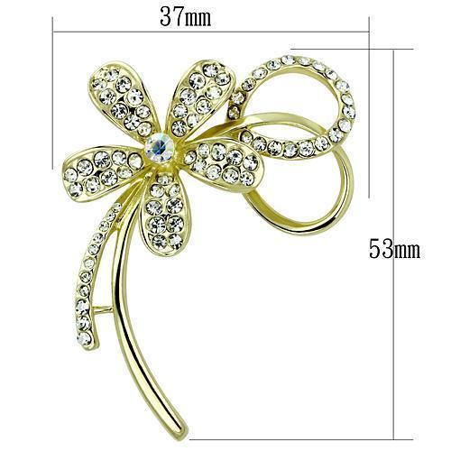 LO2924 Flash Gold White Metal Brooch featuring a clear top grade crystal centerpiece, showcasing elegance and sophistication.