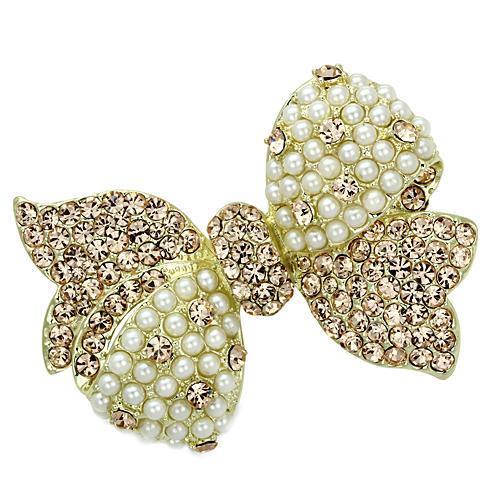 LO2927 Flash Gold White Metal Brooch featuring a synthetic white pearl, showcasing an elegant design perfect for formal occasions.