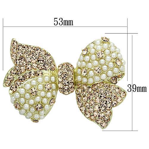 LO2927 Flash Gold White Metal Brooch featuring a synthetic white pearl, showcasing an elegant design perfect for formal occasions.