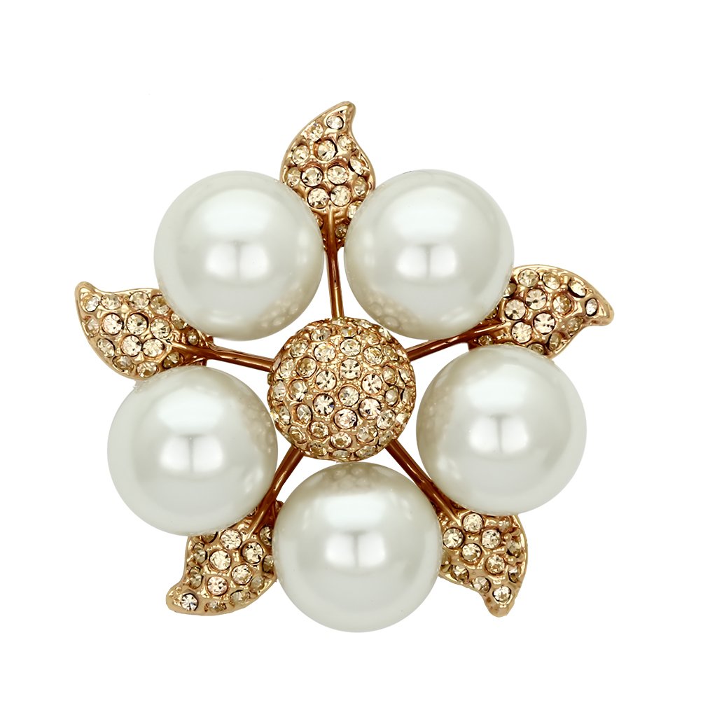 LO2928 Flash Rose Gold White Metal Brooch featuring a synthetic pearl, showcasing elegant design and quality craftsmanship.