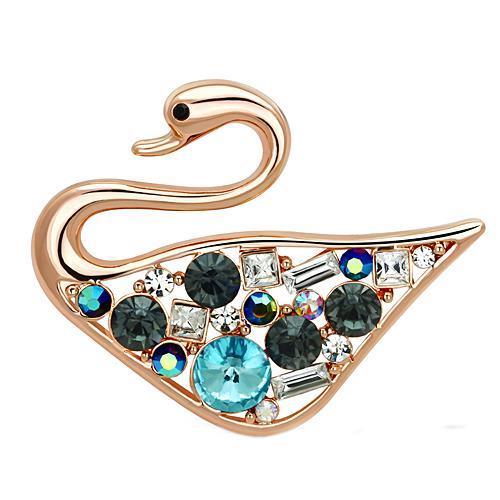 LO2934 Flash Rose Gold White Metal Brooch featuring top-grade multi-color crystals, elegantly designed for stylish accessorizing.