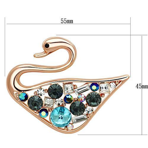 LO2934 Flash Rose Gold White Metal Brooch featuring top-grade multi-color crystals, elegantly designed for stylish accessorizing.