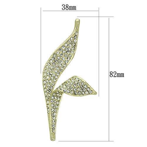 LO2935 Flash Gold White Metal Brooch featuring a clear top grade crystal, elegantly designed for versatile fashion use.