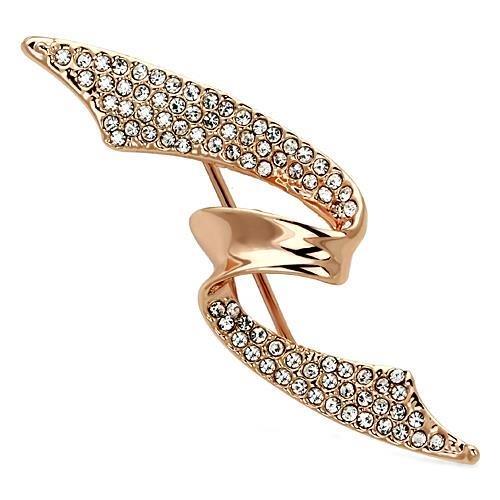 LO2941 Flash Rose Gold White Metal Brooch featuring a top-grade clear crystal centerpiece, elegantly designed for stylish accessorizing.