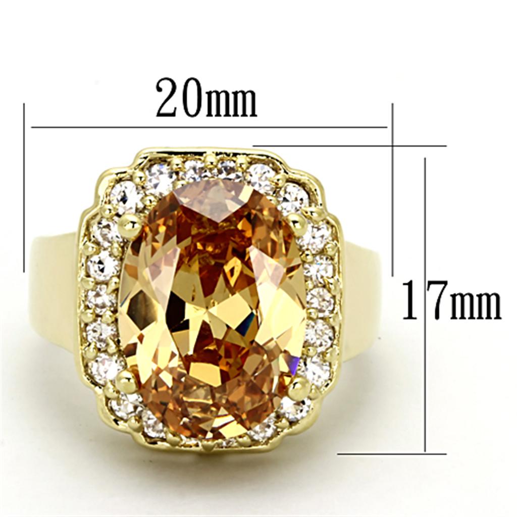 LO2955 Gold Brass Ring featuring AAA Grade CZ in Topaz color, showcasing its elegant design and sparkling center stone.