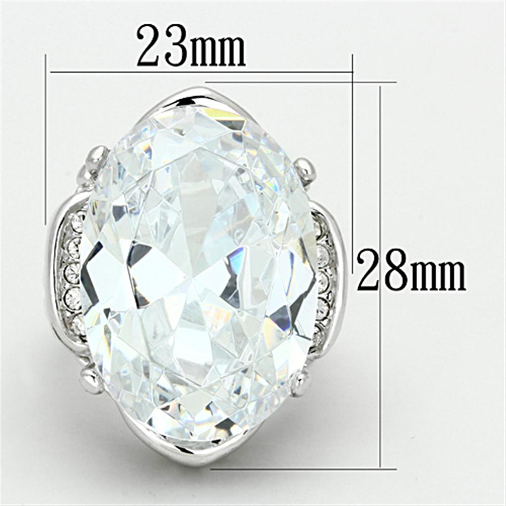 LO2950 Rhodium Brass Ring featuring a clear AAA Grade CZ stone, showcasing its elegant design and luxurious finish.