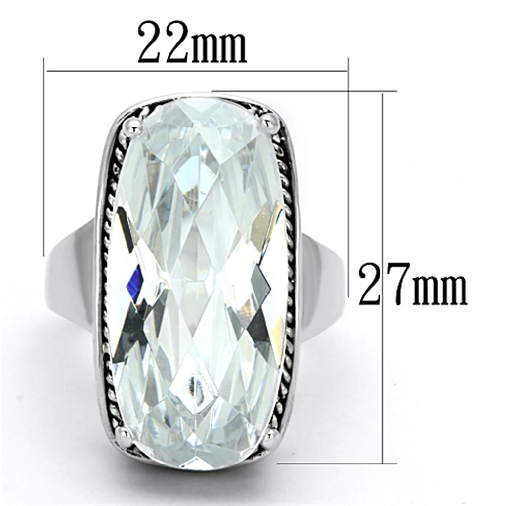 LO2958 Rhodium Brass Ring featuring a clear AAA Grade CZ stone, showcasing its elegant design and shiny finish.