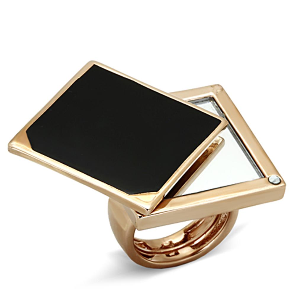 LO2966 Rose Gold Brass Ring featuring clear synthetic glass, showcasing its elegant design and craftsmanship.