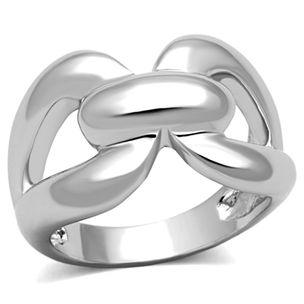 LO2962 Rhodium Brass Ring with a sleek, shiny finish, showcasing its minimalist design without any stones.