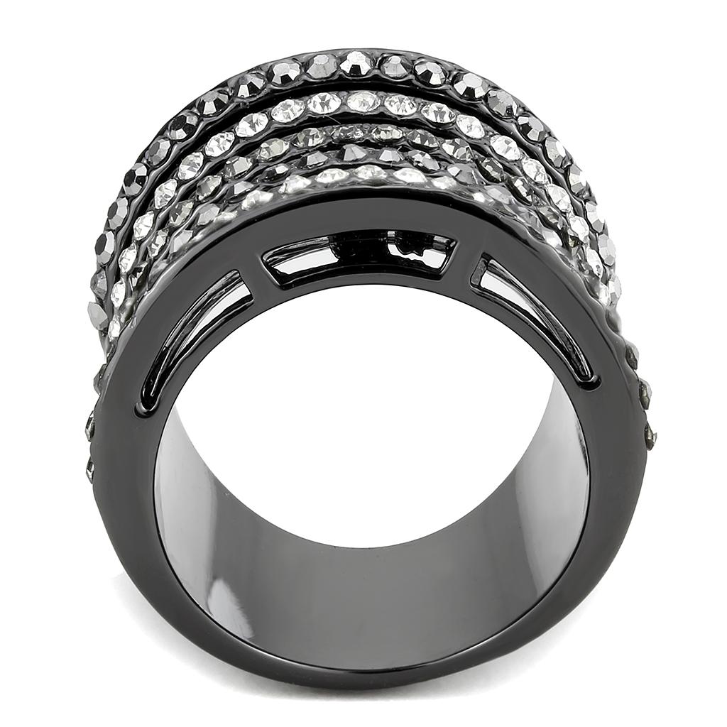 LO2967 Ruthenium Brass Ring featuring a black diamond crystal, showcasing its elegant design and luxurious finish.