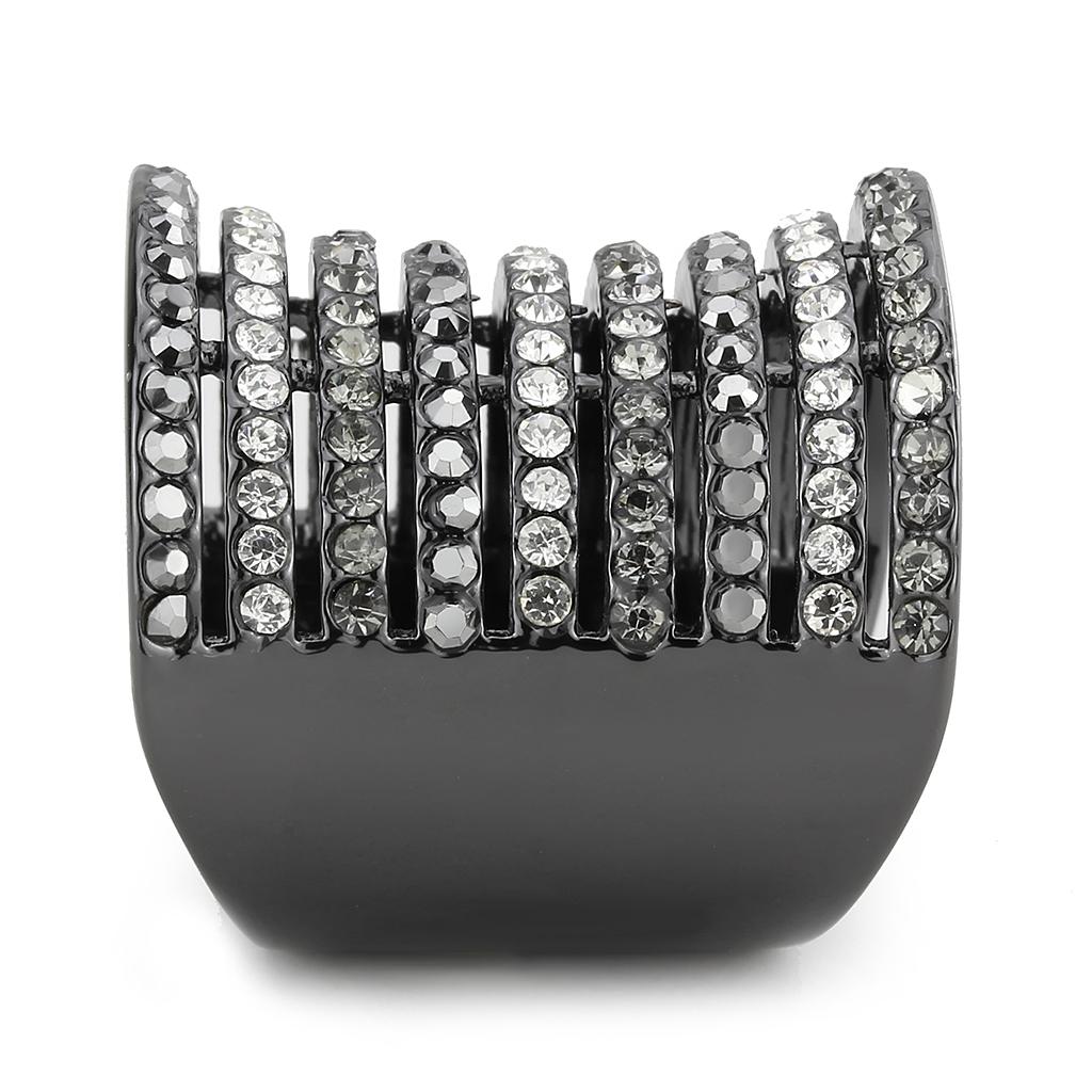 LO2967 Ruthenium Brass Ring featuring a black diamond crystal, showcasing its elegant design and luxurious finish.