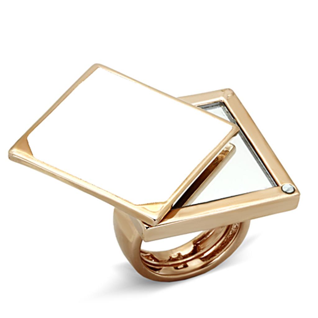 LO2971 Rose Gold Brass Ring featuring a clear synthetic glass stone, elegantly designed for stylish wear.