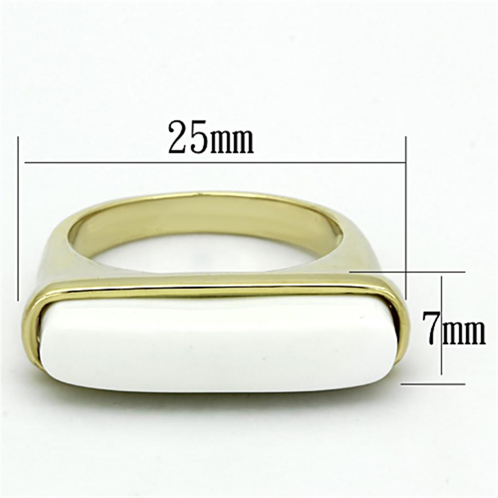 LO3011 Gold Brass Ring featuring a white synthetic stone, elegantly designed for stylish wear.