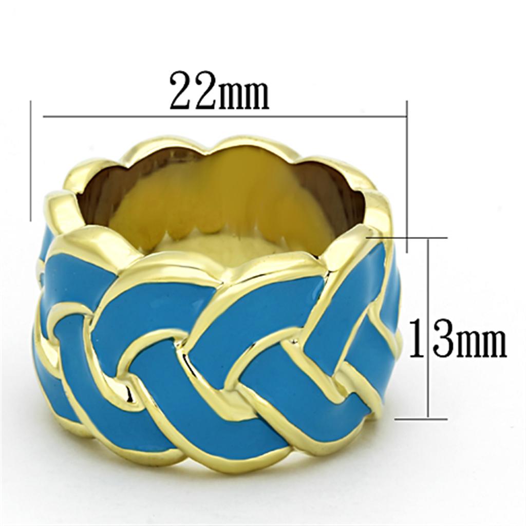 LO3010 Gold Brass Ring featuring a vibrant sea blue epoxy stone, elegantly designed for stylish wear.