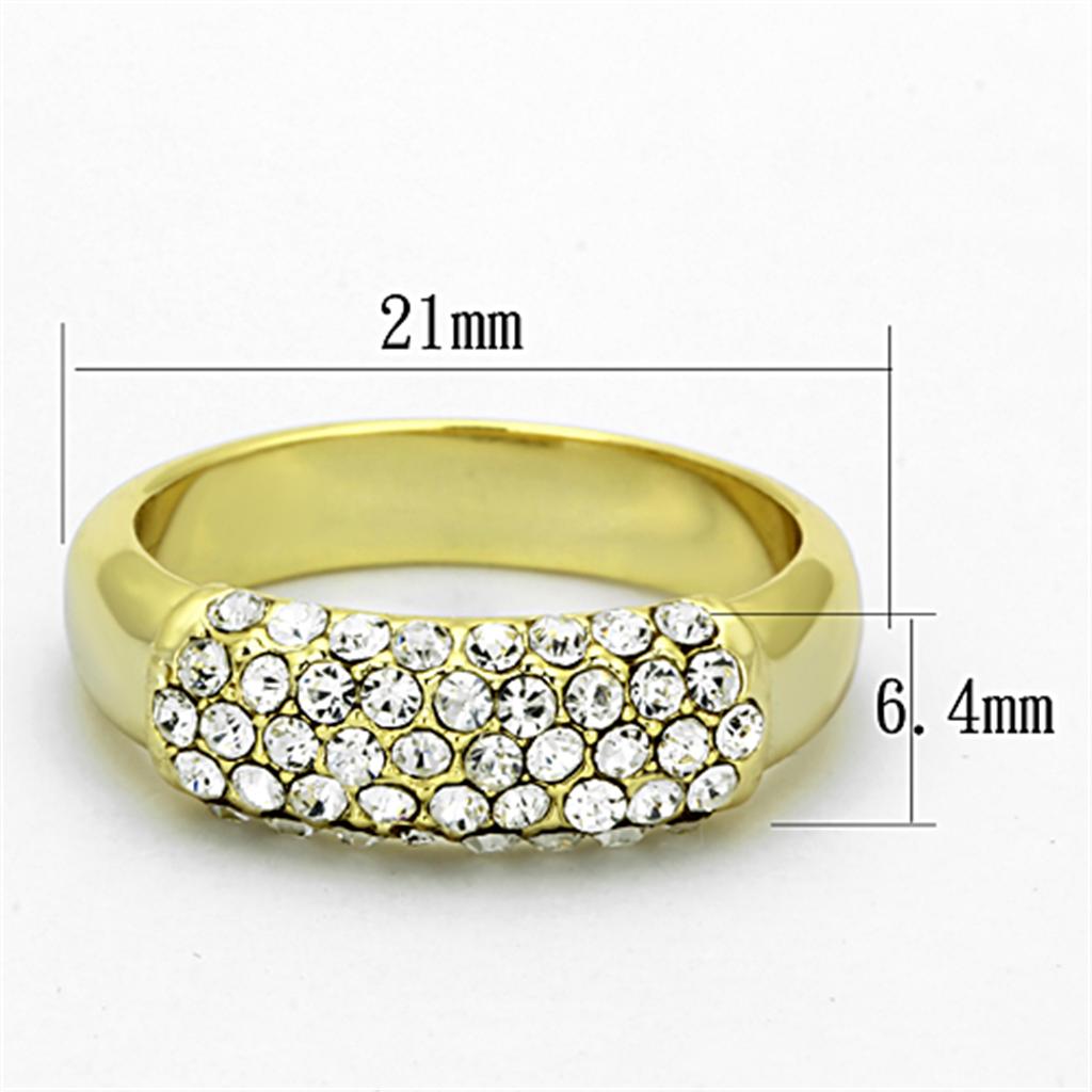 LO3067 Gold Brass Ring featuring a clear top grade crystal, showcasing its elegant design and luxurious gold finish.