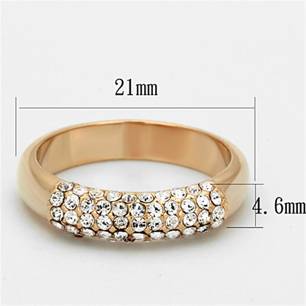 LO3069 Rose Gold Brass Ring featuring a clear top grade crystal, showcasing its elegant design and luxurious finish.