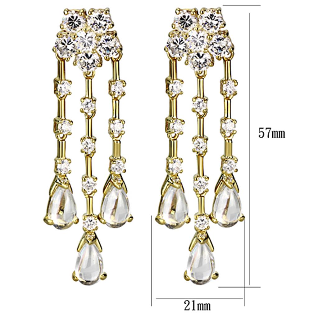 LO3077 Gold Brass Jewelry Set featuring AAA Grade Clear CZ stones, elegantly designed for a luxurious look.