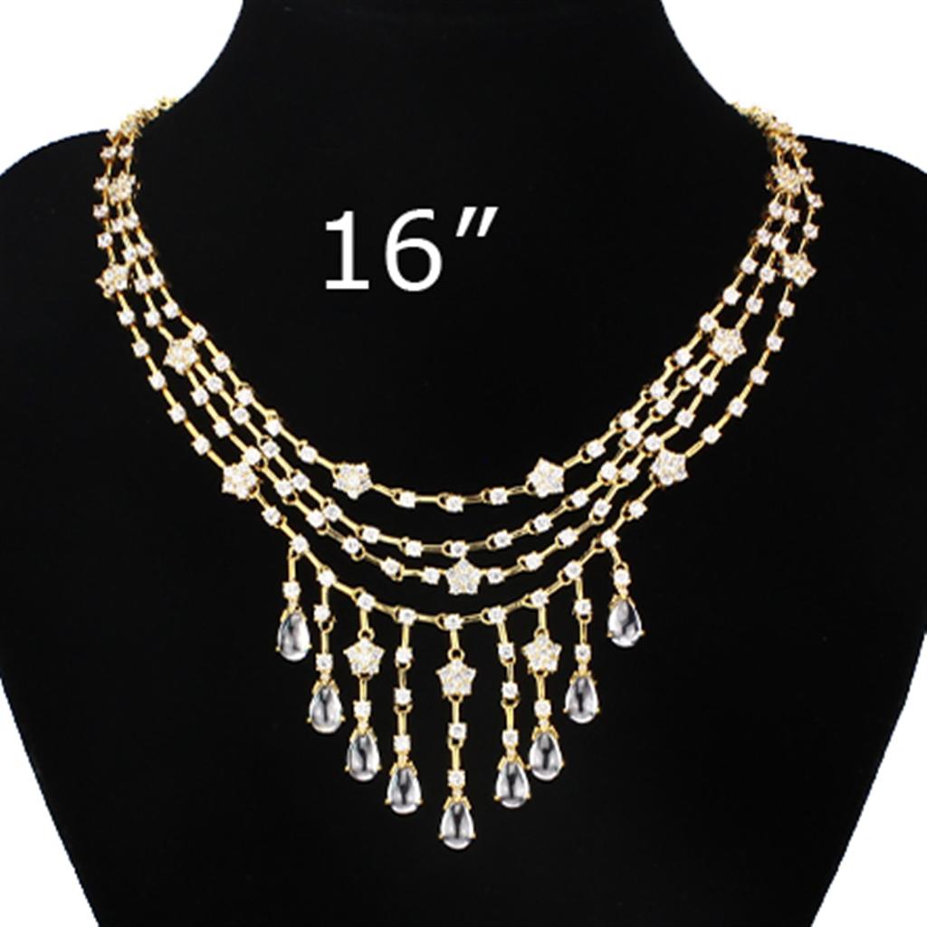 LO3077 Gold Brass Jewelry Set featuring AAA Grade Clear CZ stones, elegantly designed for a luxurious look.