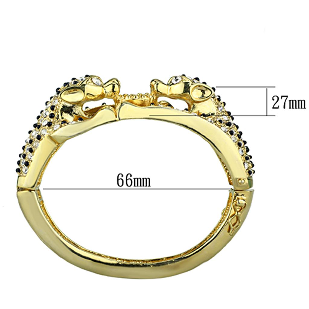 Elegant LO3083 Gold Brass Bangle featuring a clear top grade crystal centerpiece, perfect for stylish accessorizing.