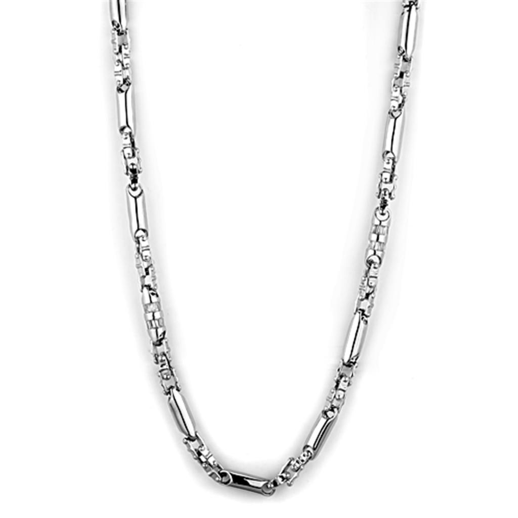 LO3089 Rhodium Brass Necklace featuring a clear AAA Grade CZ stone, showcasing its elegant design and luxurious finish.