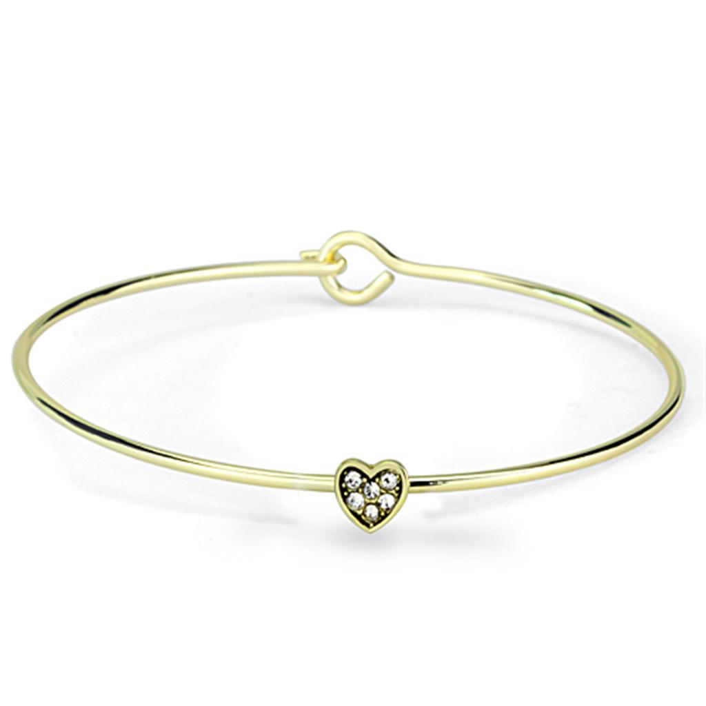 LO3263 Gold Brass Bangle featuring a clear top grade crystal, elegantly designed for stylish wear.