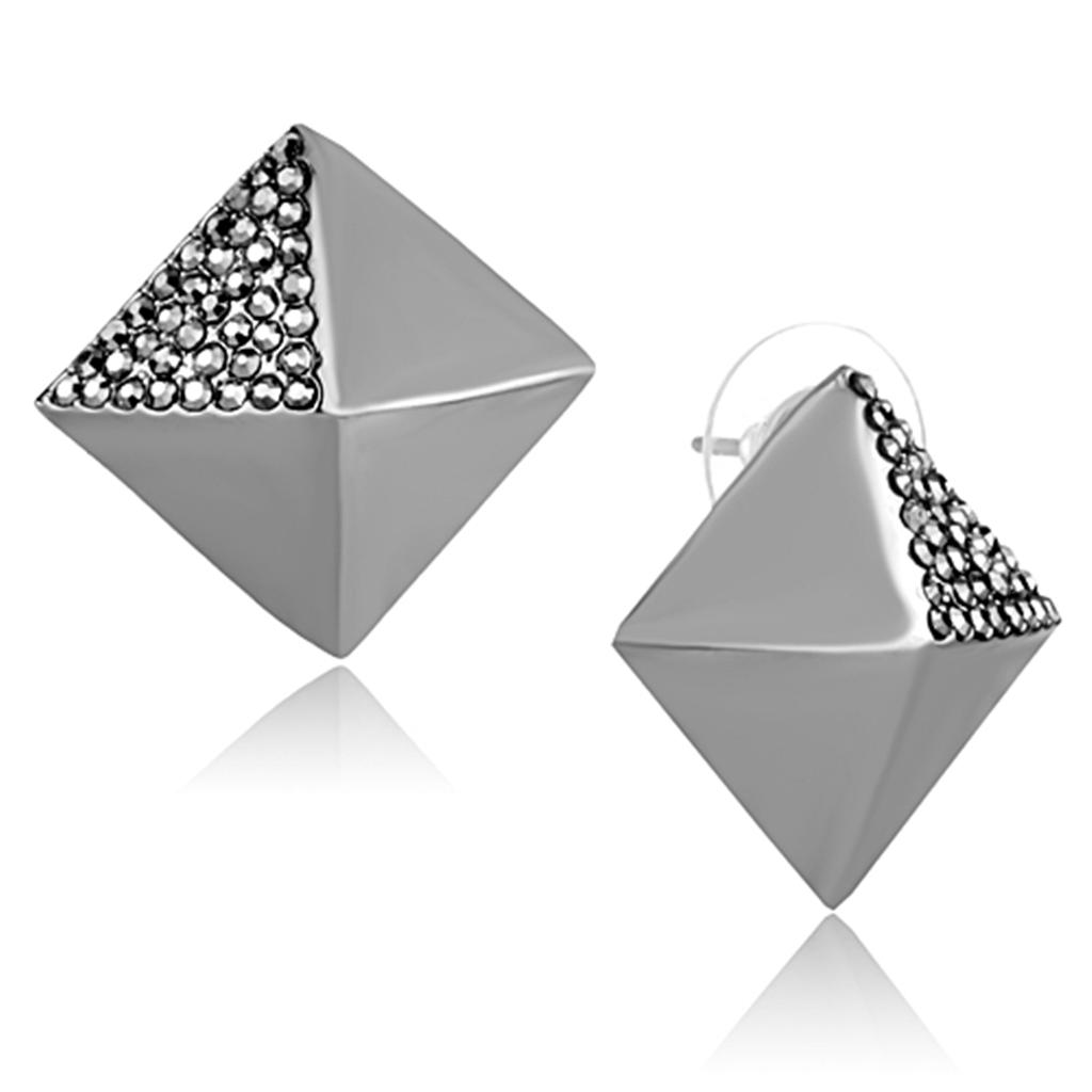 LO3283 Ruthenium Brass Earrings featuring Top Grade Crystal in Hematite, showcasing elegant design and luxurious finish.