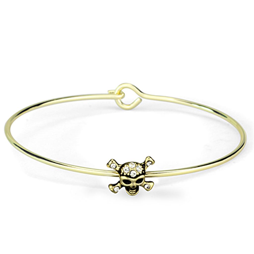 LO3443 Flash Gold Brass Bangle featuring a clear top-grade crystal, showcasing its elegant design and luxurious finish.