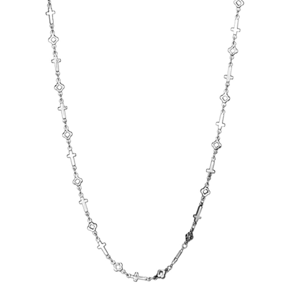 LO3452 Rhodium Brass Necklace with a sleek design, showcasing its elegant finish and lightweight structure.