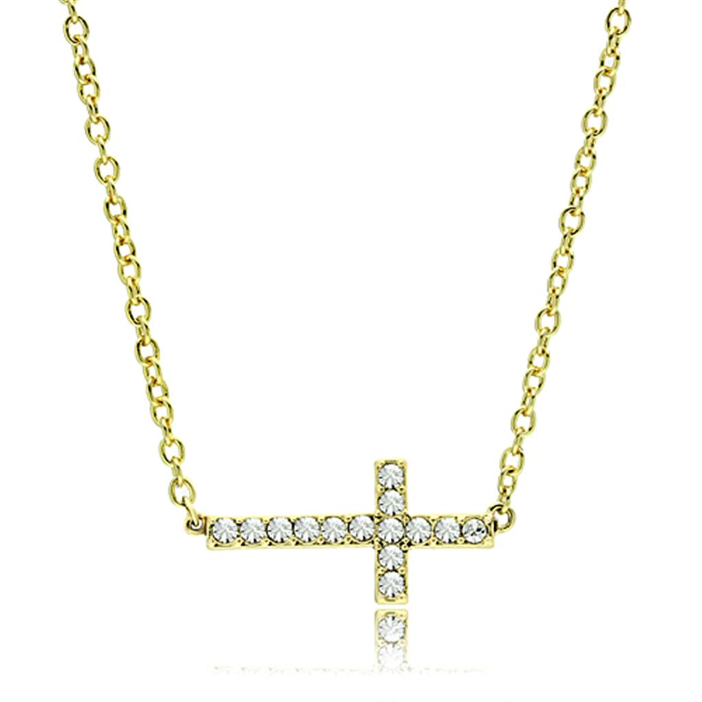 LO3477 Flash Gold Brass Chain Pendant featuring a clear top grade crystal centerpiece, elegantly designed for versatile wear.