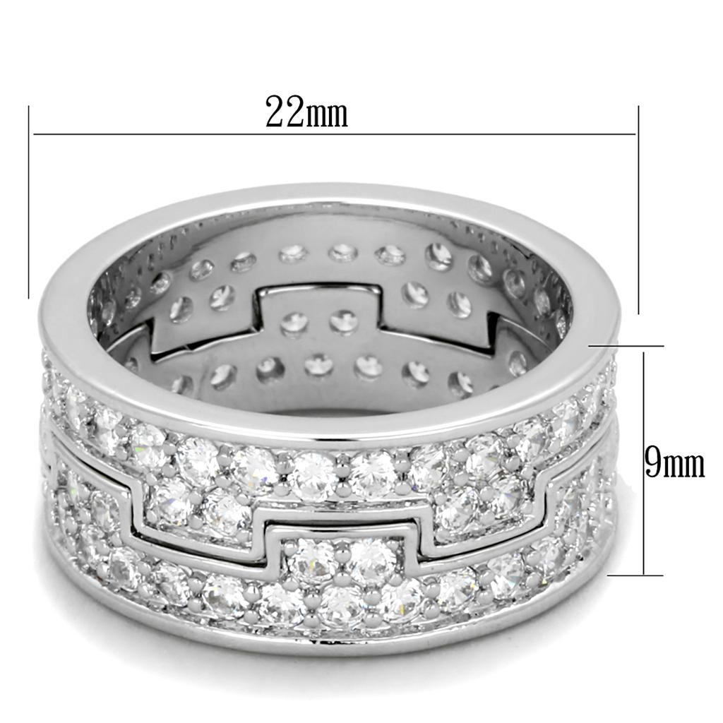 LO3348 Rhodium Brass Ring featuring a clear AAA Grade CZ center stone, showcasing its elegant design and luxurious finish.