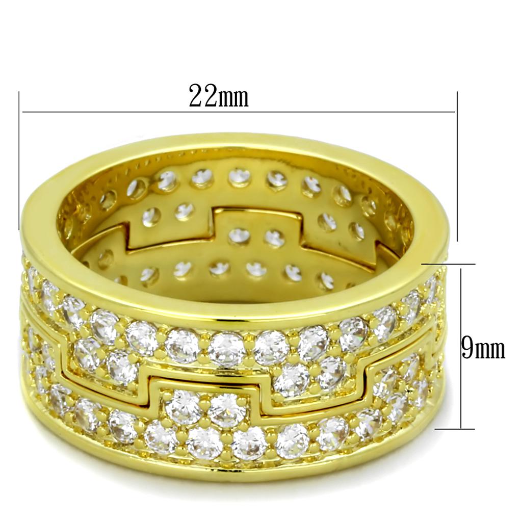 LO3349 Gold Brass Ring featuring a clear AAA Grade CZ stone, elegantly designed for any occasion.