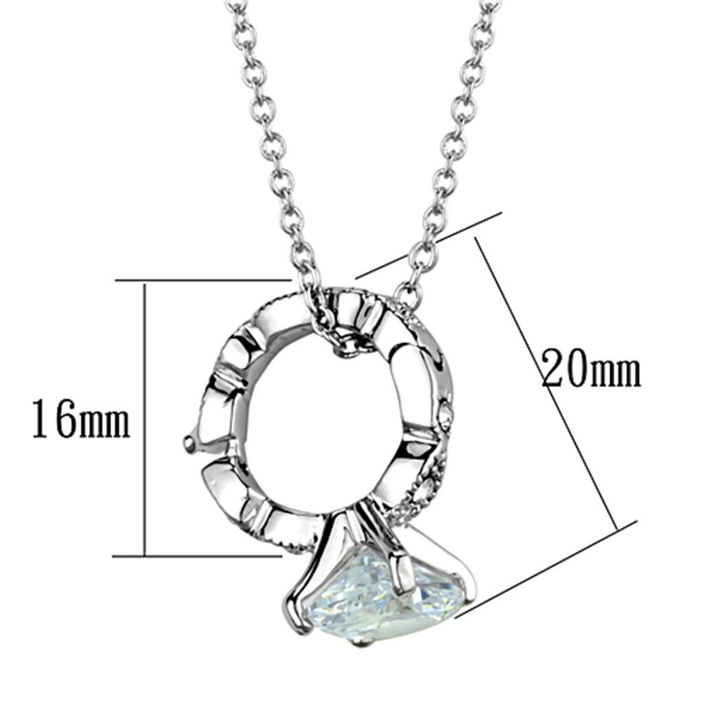 LO3494 Rhodium Brass Pendant featuring a clear AAA Grade CZ stone, elegantly designed for versatile wear.