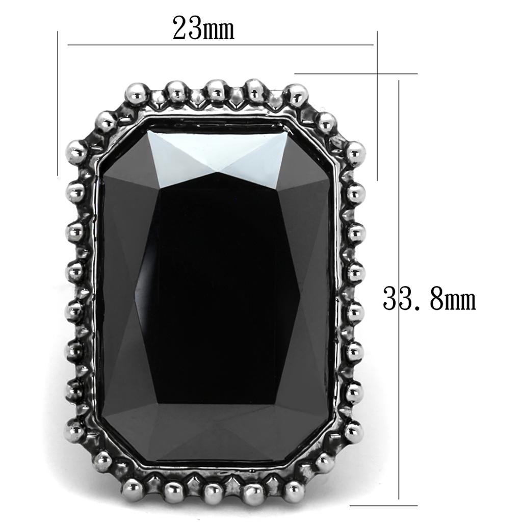 LO3532 Rhodium Brass Ring featuring a top-grade hematite crystal, showcasing its elegant design and shiny finish.