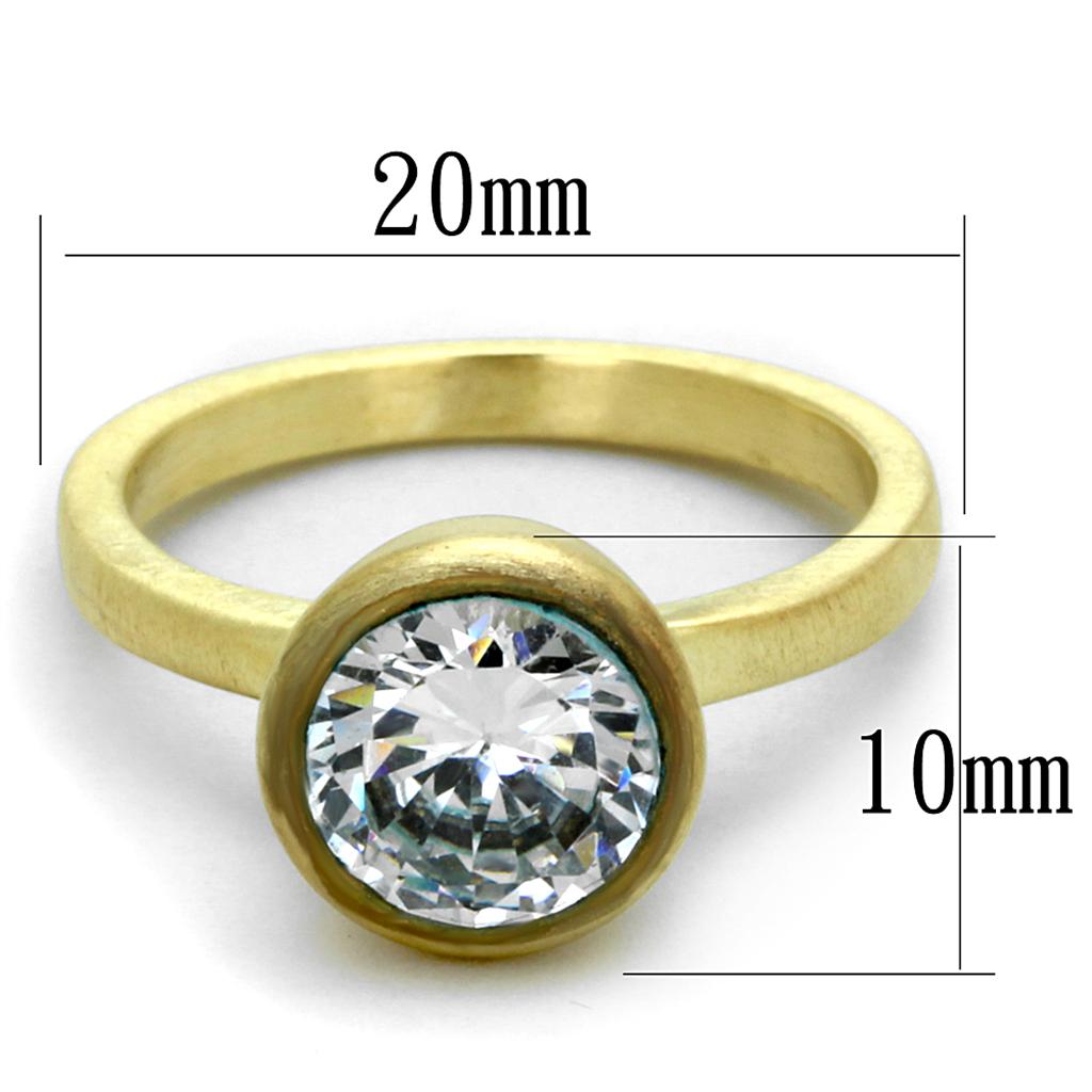 LO3538 Gold & Brush Brass Ring featuring a clear AAA Grade CZ stone, showcasing its elegant design and luxurious finish.