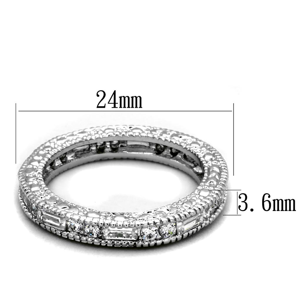 LO3558 Rhodium Brass Ring featuring a clear AAA Grade CZ stone, showcasing its elegant design and luxurious finish.