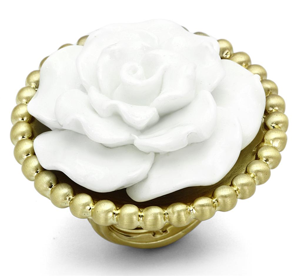 LO3660 Gold & Brush Brass Ring featuring a white synthetic stone, showcasing its elegant design and craftsmanship.