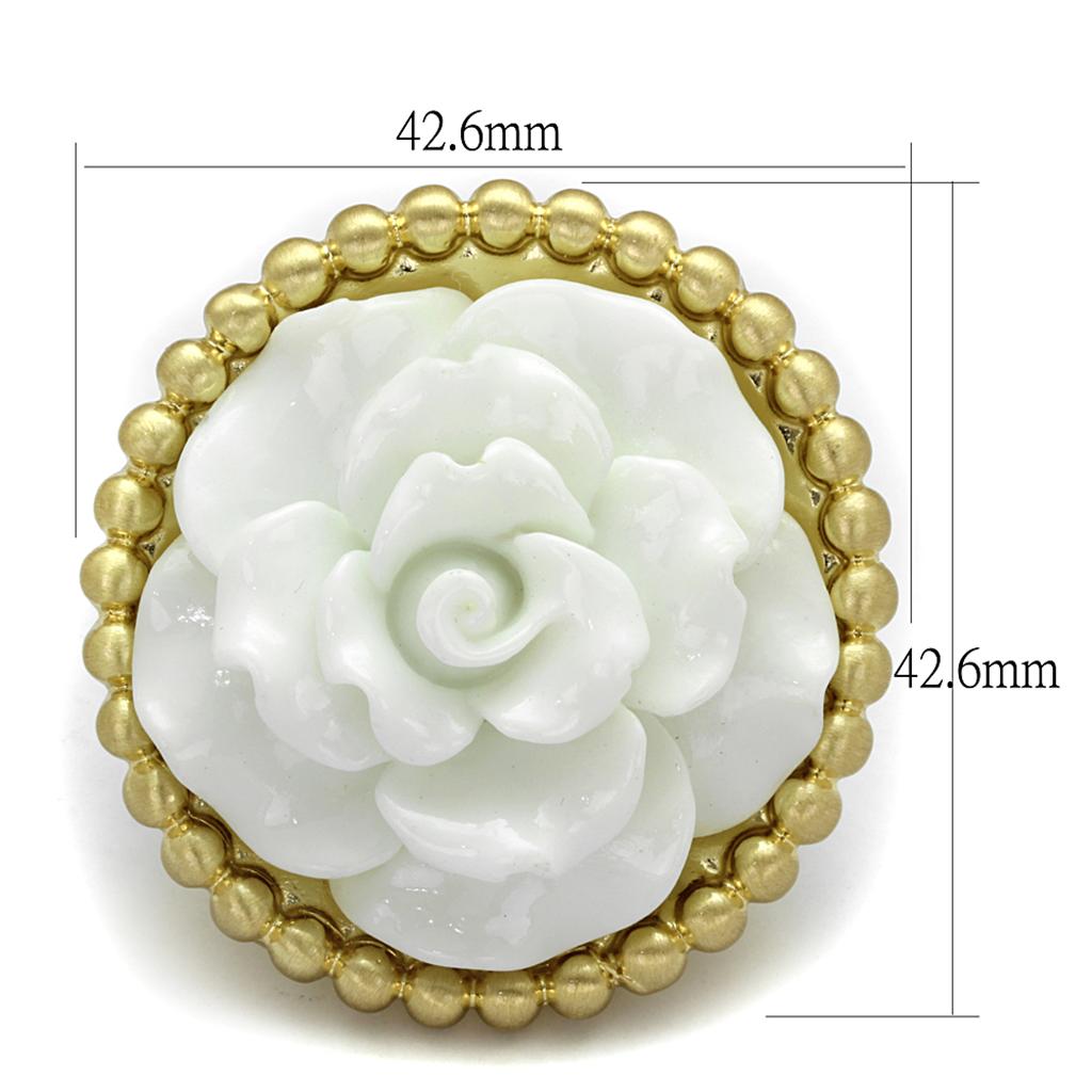 LO3660 Gold & Brush Brass Ring featuring a white synthetic stone, showcasing its elegant design and craftsmanship.