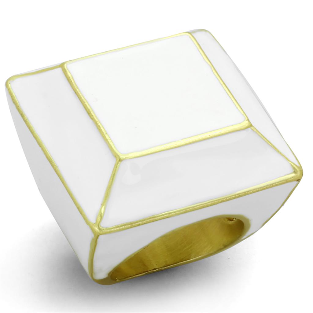 LO3604 Gold & Brush Brass Ring featuring a white epoxy stone, showcasing its elegant design and finish.