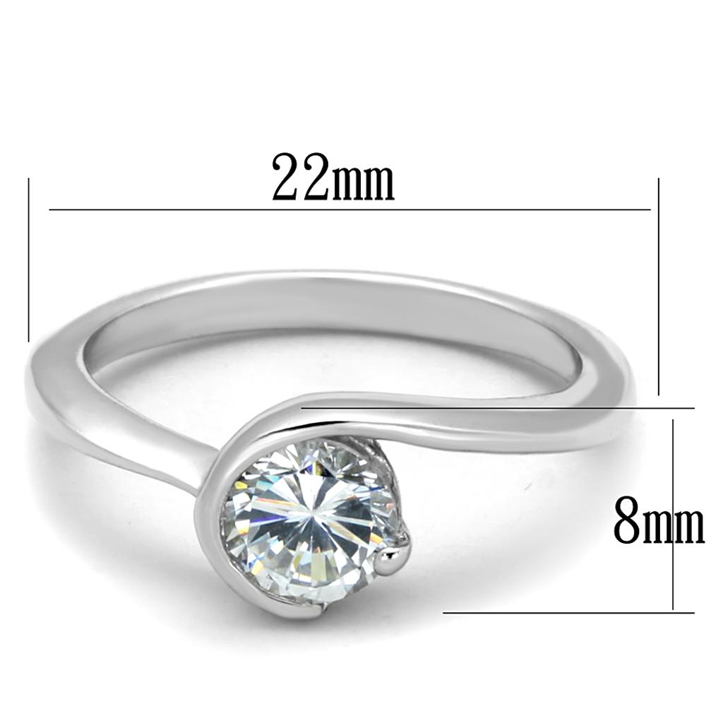 LO3639 Rhodium Brass Ring featuring a clear AAA Grade CZ stone, showcasing its elegant design and luxurious finish.