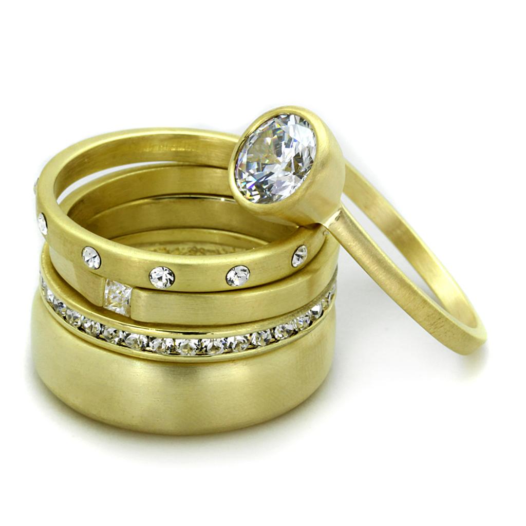 LO3645 Gold & Brush Brass Ring featuring a clear AAA Grade CZ stone, showcasing its elegant design and luxurious finish.