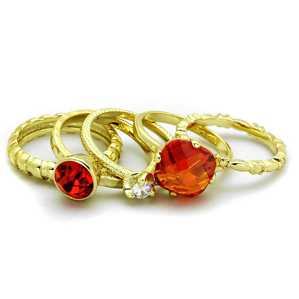 LO3649 Gold Brass Ring featuring a vibrant orange AAA Grade CZ stone, elegantly crafted for a stunning look.