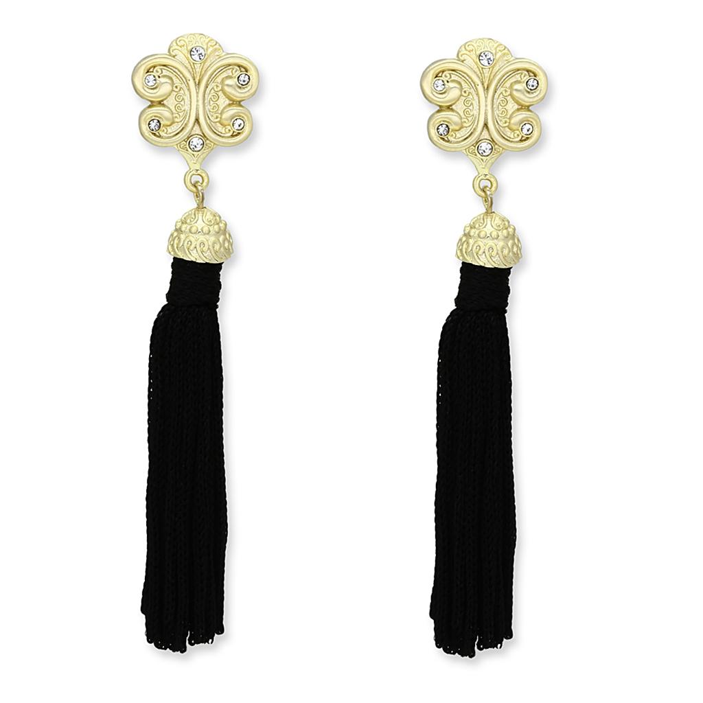 LO3677 Gold & Brush Brass Earrings featuring clear top-grade crystals, showcasing elegance and sophistication.