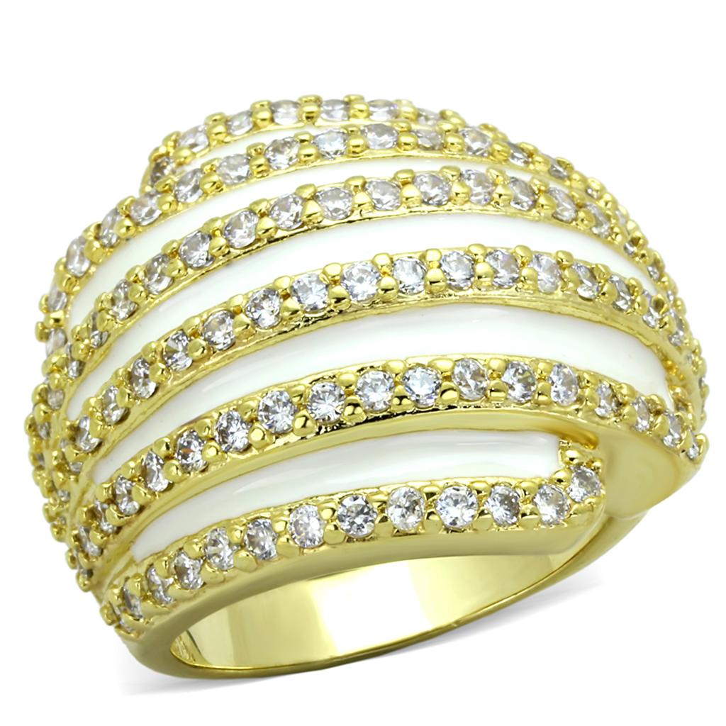 LO3368 Gold Brass Ring featuring a clear AAA Grade CZ stone, showcasing its elegant design and luxurious gold finish.