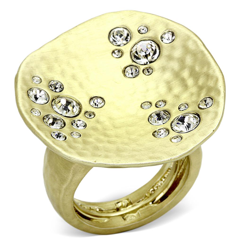 LO3694 Gold & Brush Brass Ring featuring a clear top-grade crystal, showcasing its elegant design and luxurious finish.