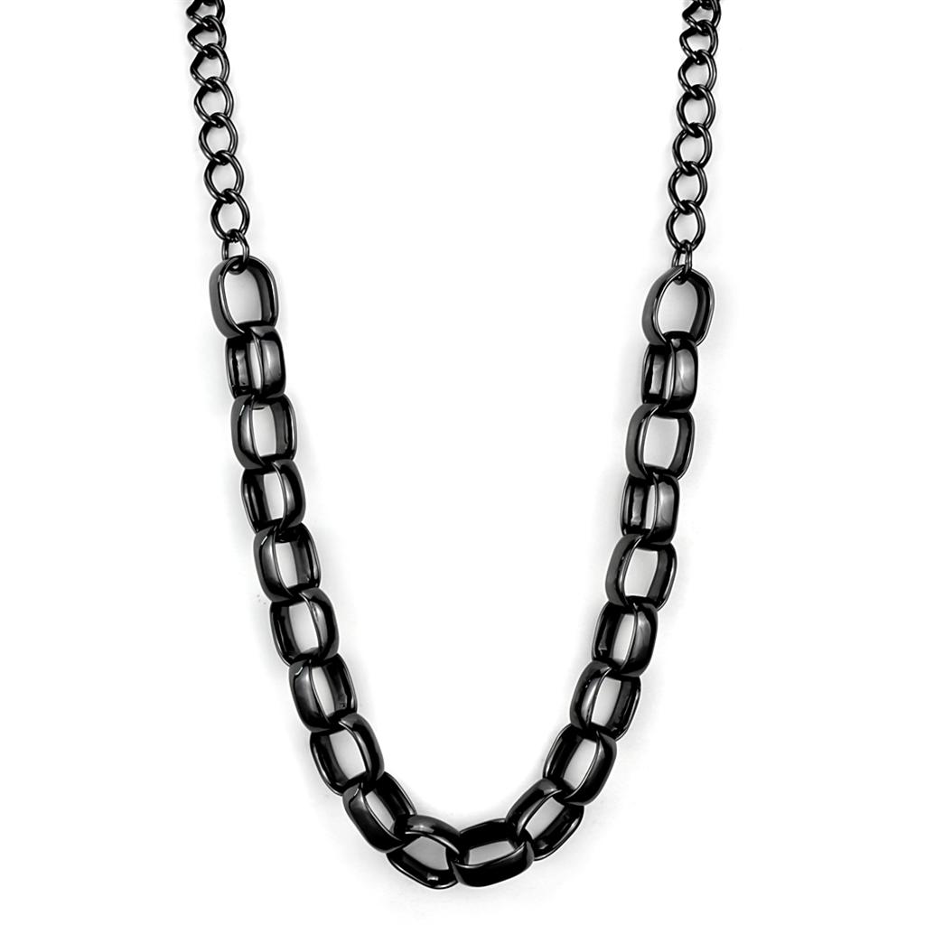 LO3723 TIN Cobalt Black Brass Necklace with a sleek design, showcasing its elegant finish and lightweight structure.