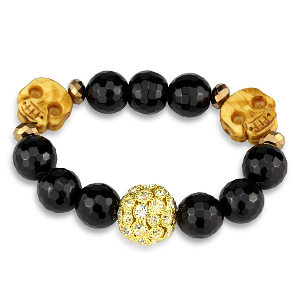 LO3776 Gold Brass Bracelet featuring a synthetic jet onyx stone, elegantly designed for stylish wear.