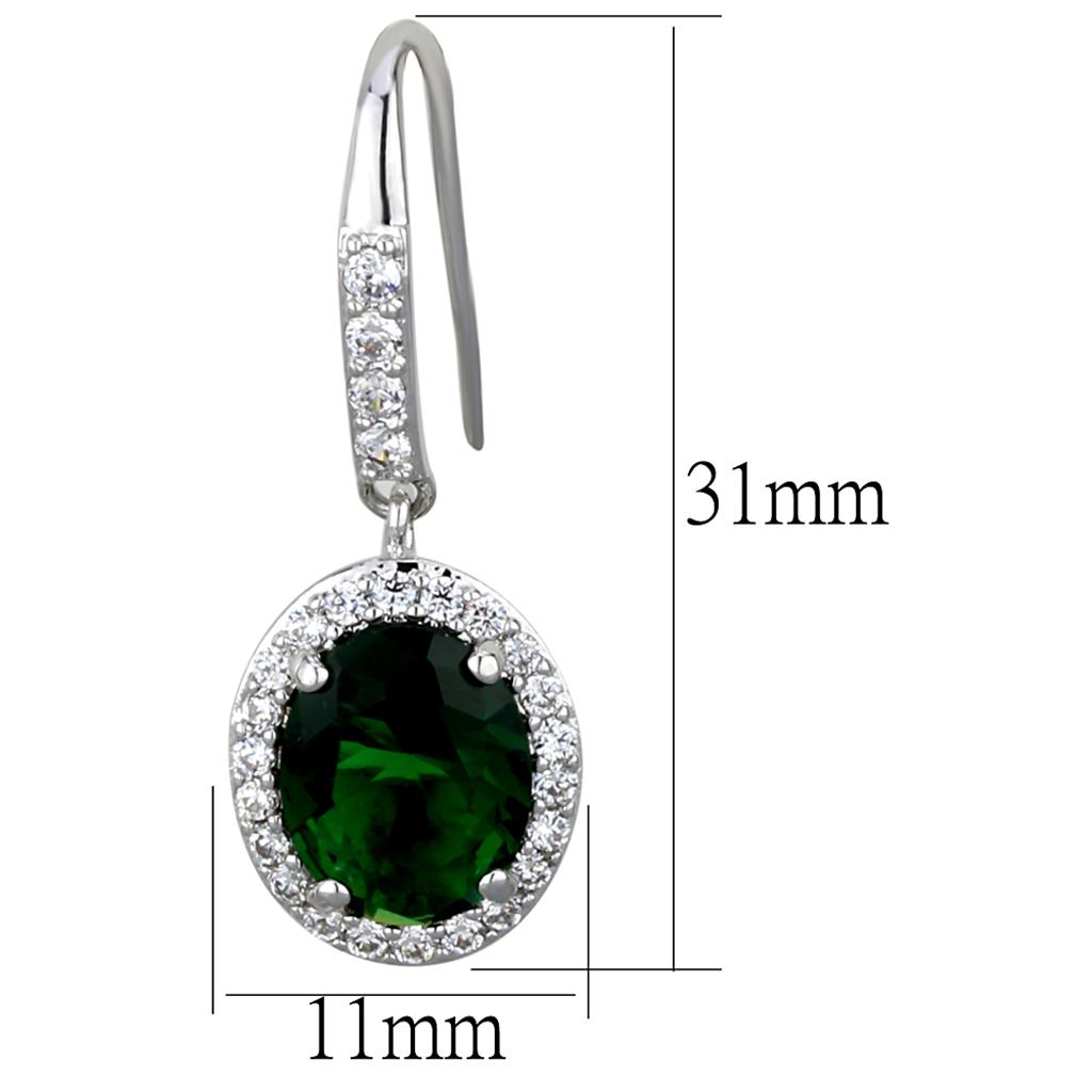 Elegant LO3769 Rhodium Brass Earrings featuring vibrant emerald synthetic glass stone, perfect for any occasion.