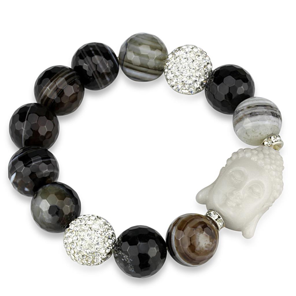 LO3778 Rhodium Brass Bracelet featuring vibrant multi-color synthetic onyx stones, elegantly designed for versatile wear.