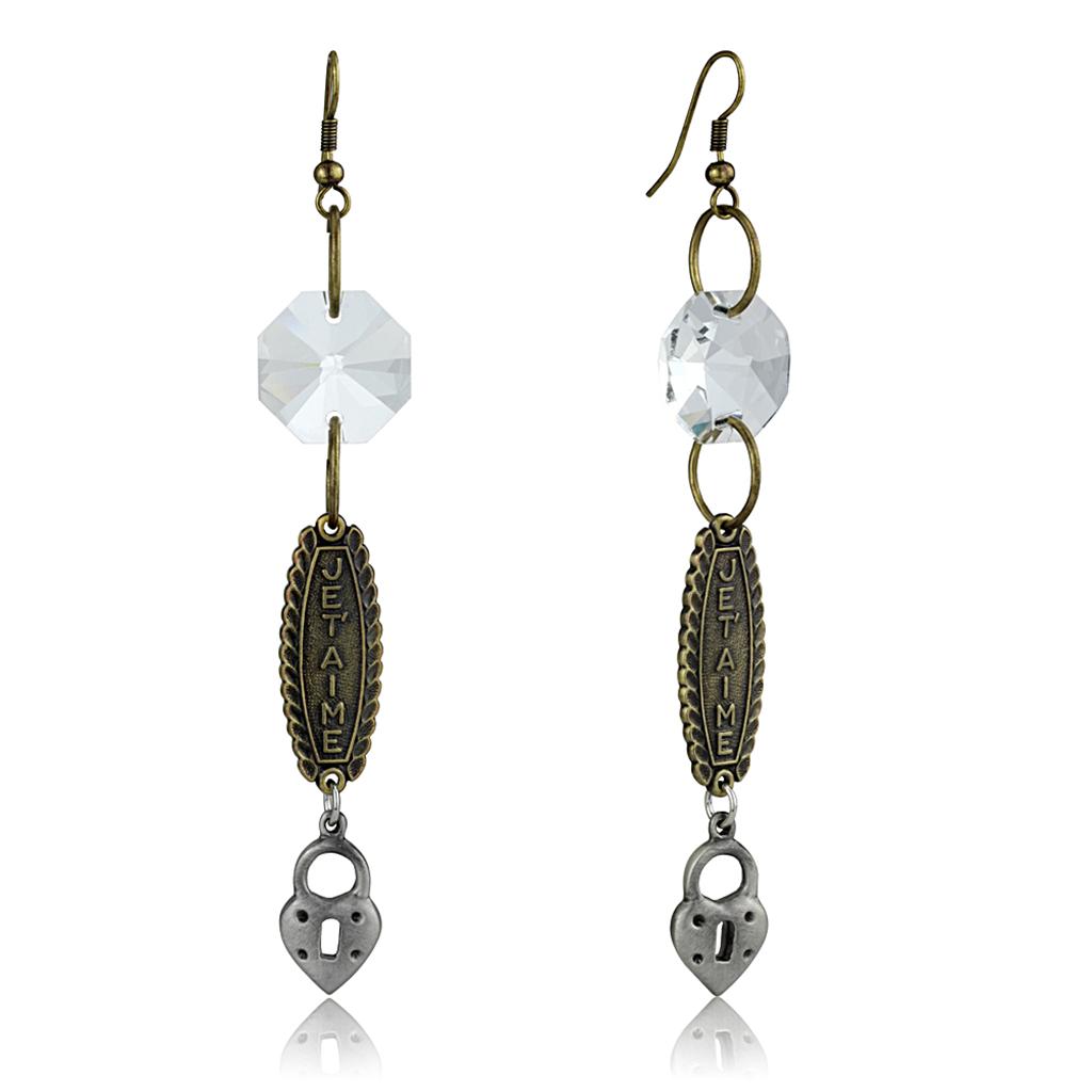 LO3801 Gold and Antique Silver White Metal Earrings featuring a clear synthetic glass stone, elegantly designed for versatile wear.